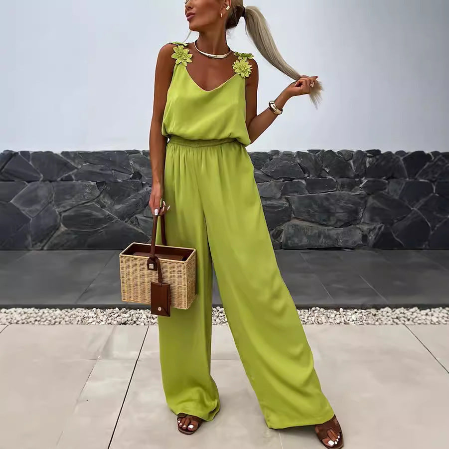 Pièce Fluide d’Été – Style Casual avec Détails Fleuris et Dos Nu