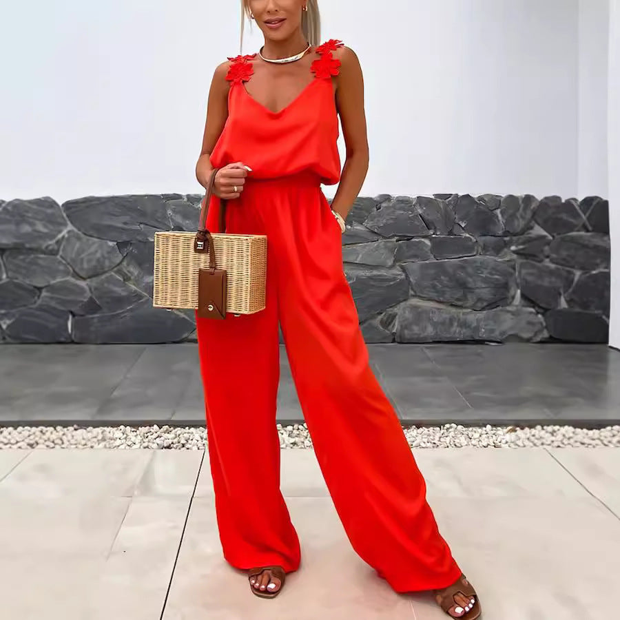 Pièce Fluide d’Été – Style Casual avec Détails Fleuris et Dos Nu