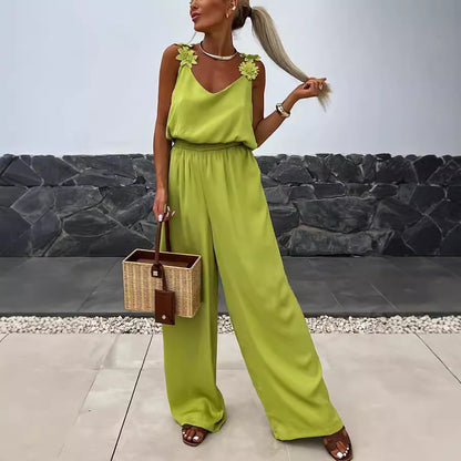 Pièce Fluide d’Été – Style Casual avec Détails Fleuris et Dos Nu