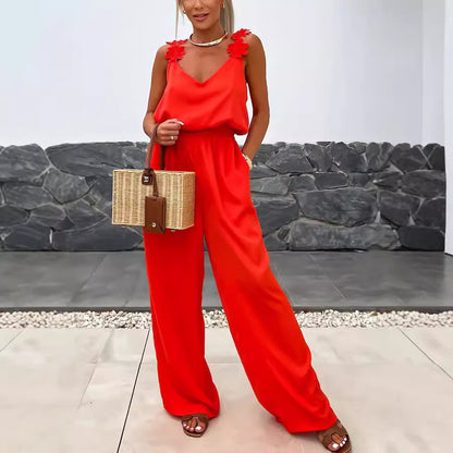 Pièce Fluide d’Été – Style Casual avec Détails Fleuris et Dos Nu