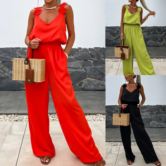 Pièce Fluide d’Été – Style Casual avec Détails Fleuris et Dos Nu